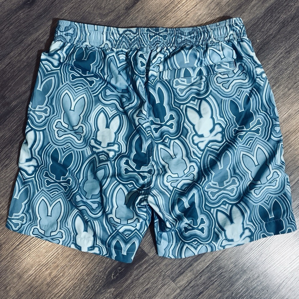 Psycho Bunny Swim Trunks Youth Large 14-16 Blue Bunny Skull Print Shorts - Picture 2 of 8